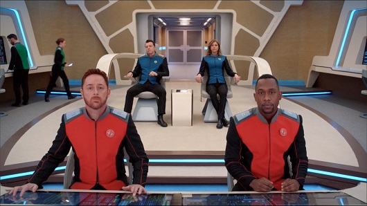 Crew of the Orville Looks to the viewscreen